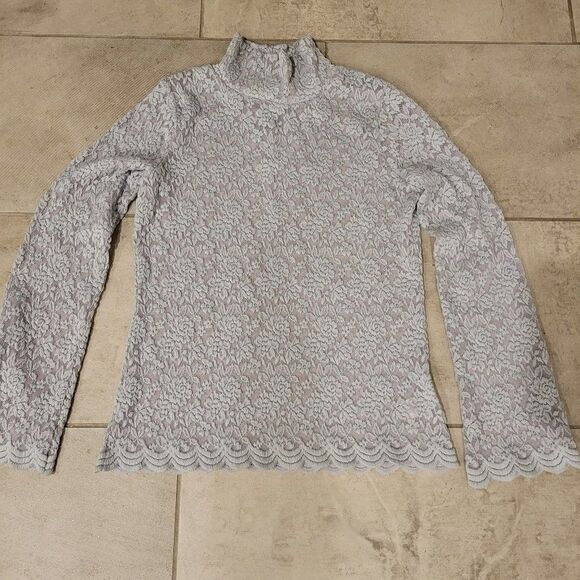 Metrostyle Lace Overlay Blouse  Sleeve Gray Size M - Picture 1 of 7